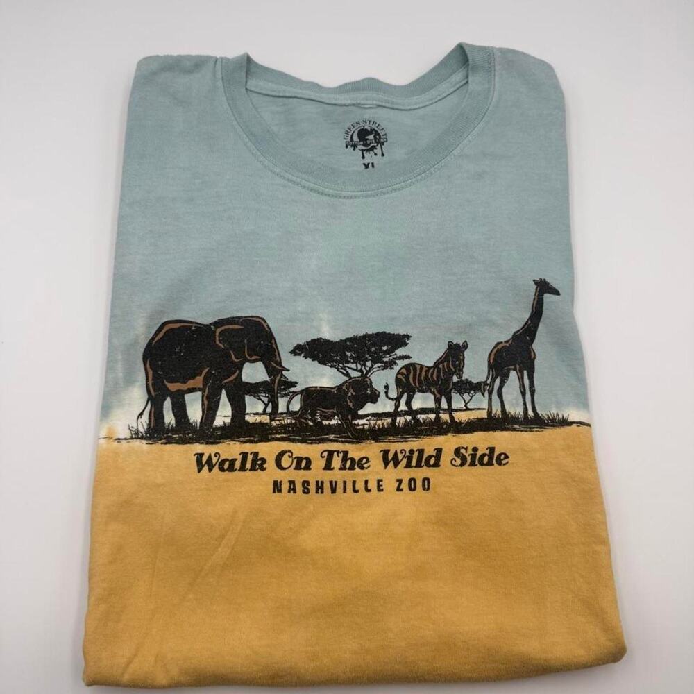 Nashville Zoo cotton t-shirt safari animals blue yellow sky ground Size XL